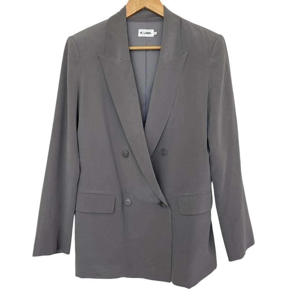 The Reset R|Label Blazer Women's S Gray Silk Double Breasted Quiet Luxury Preppy